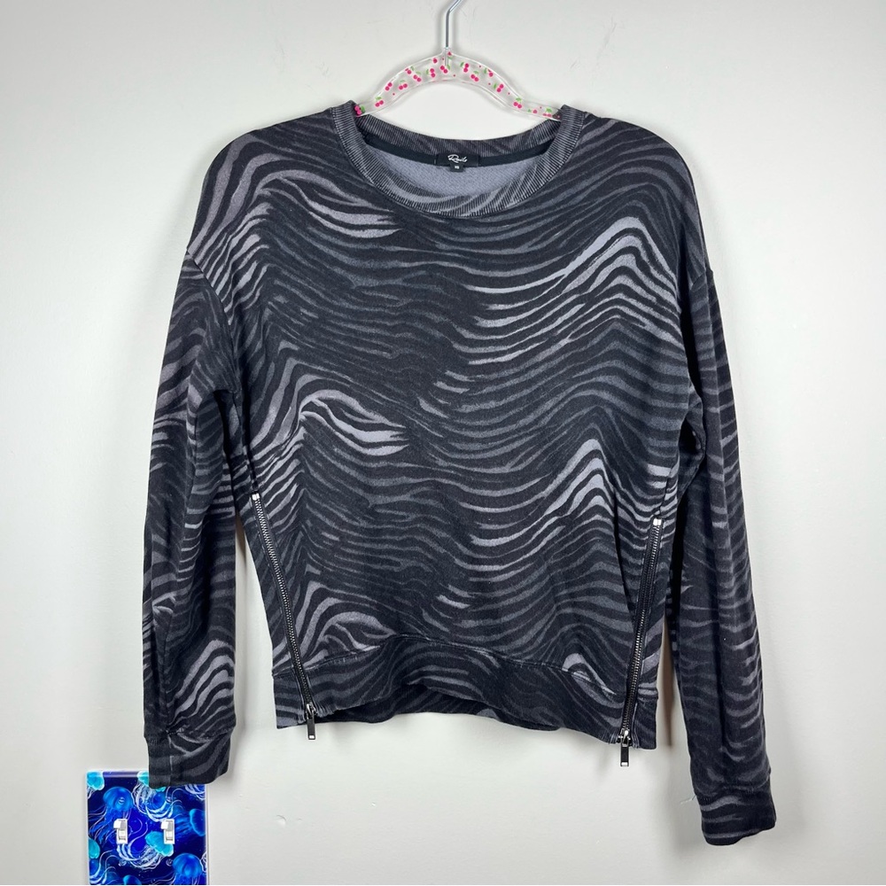 Rails Marlo Crew Sweatshirt in Charcoal Gray Watercolor Stripes Size XS Lounge